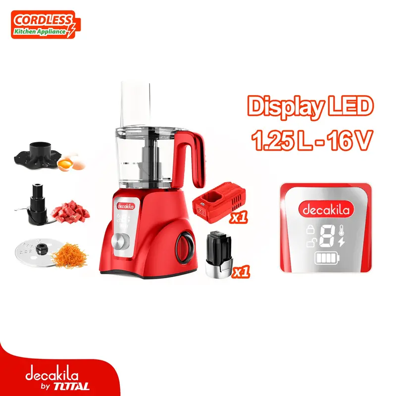Cordless Food Processor In Red – 1.25L Capacity, 250W, Multi-Function Chopping, Slicing & Dicing With Built-In Battery And Charger 1