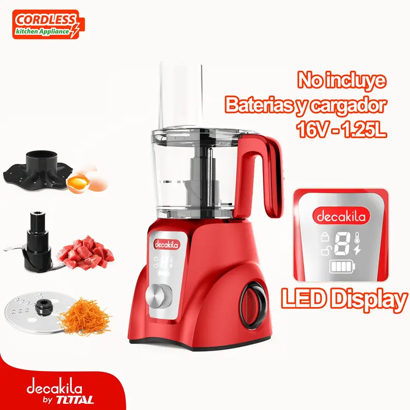 Cordless Food Processor In Red – 1.25L Capacity, 250W, Versatile Chopping, Slicing & Cutting; Battery And Charger Not Included 1