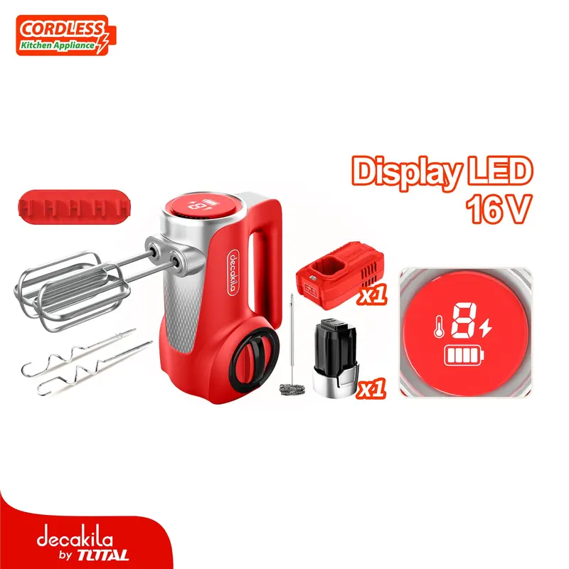 Cordless Hand Blender – Red, 125W, 16V, 7-Speed Control, Includes Rechargeable Battery & Charger 1