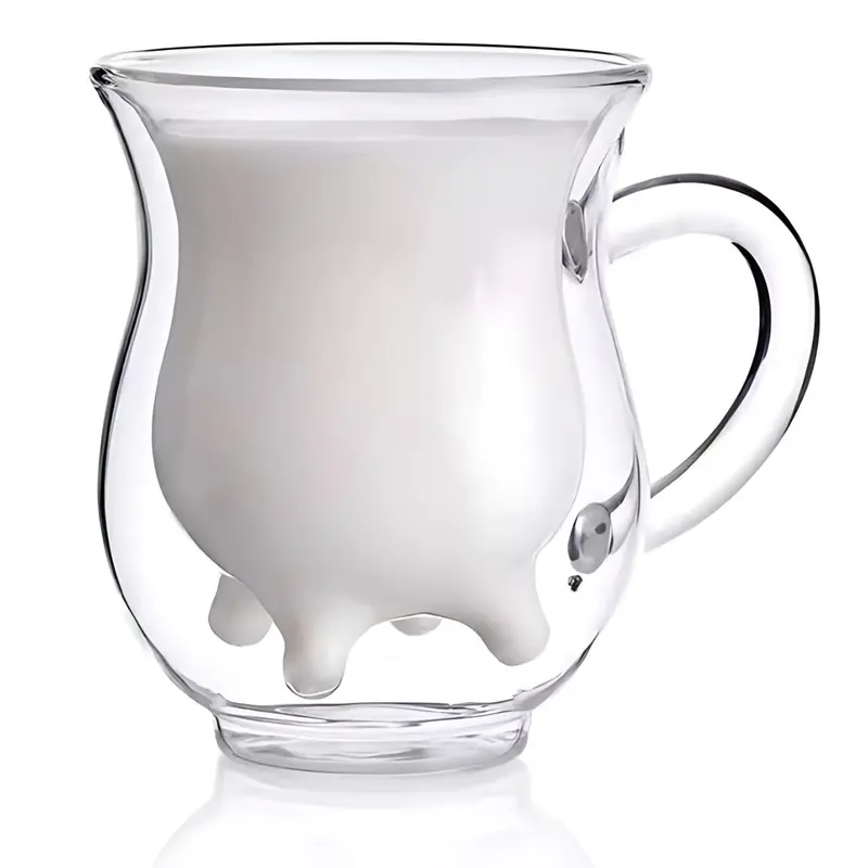 Cow-Themed Double-Wall Glass Mug – 250Ml (8.5Oz) Udder-Shaped Coffee Or Milk Cup With Handle 1