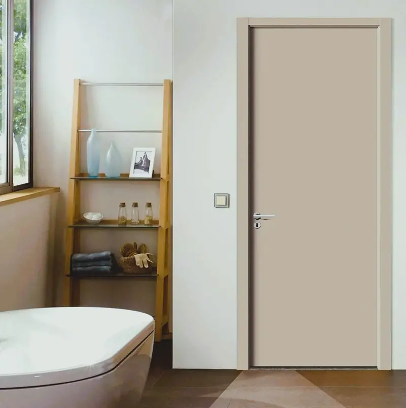 Cream Beige Wpc Interior Door – 100X215 Cm With Integrated Frame & Silver Hardware 1