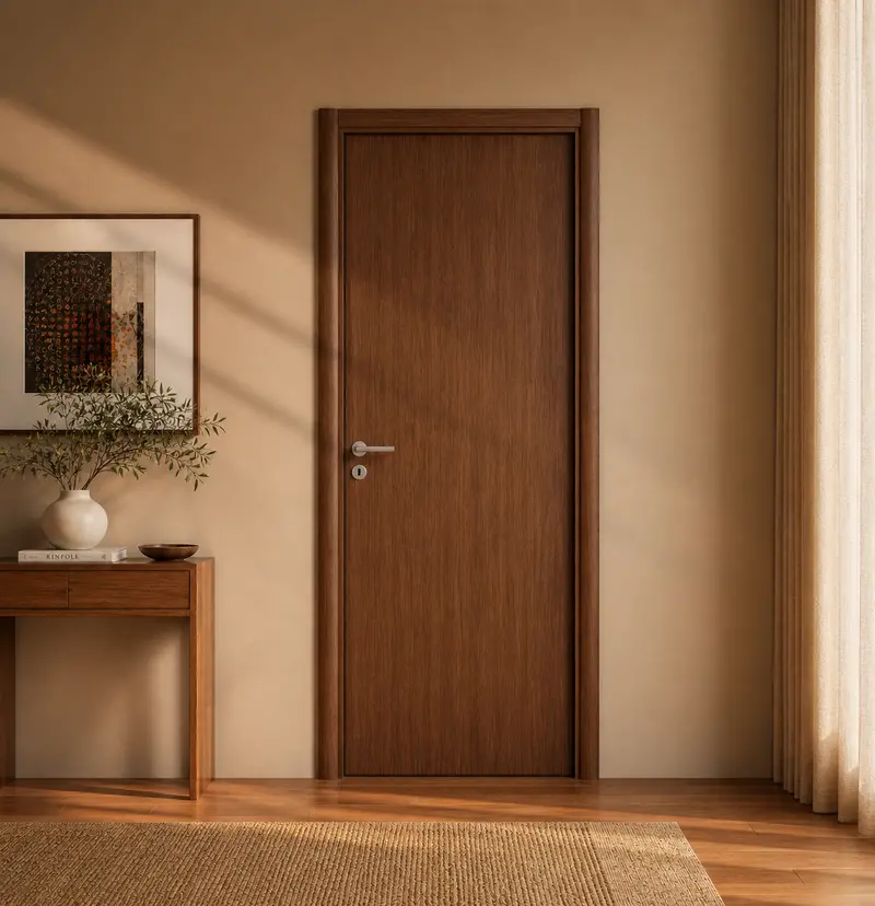 Dark Oak Wpc Interior Door – 100X215 Cm With Pre-Assembled Frame & Silver Fixtures 1