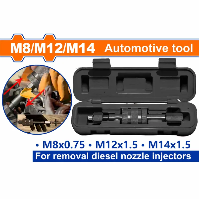 Diesel Injector Puller Kit – Sliding Hammer With External Threads (M8×0.75, M12×1.5, M14×1.5), Carbon Steel Construction 1
