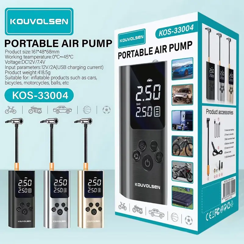 Digital Portable Air Compressor – Cordless, Up To 150 Psi, Led Light, For Cars, Motorcycles & Bikes 1