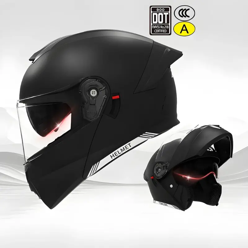 Dot/3C Modular Motorcycle Helmet – Matte Black Finish, Clear Visor, Universal Unisex Fit 1