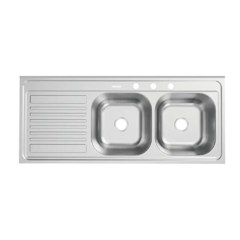 Double-Basin Commercial-Style Kitchen Sink – 120X50X15Cm, Brushed Stainless Steel With Drainboard & Triple Mounting Holes 2