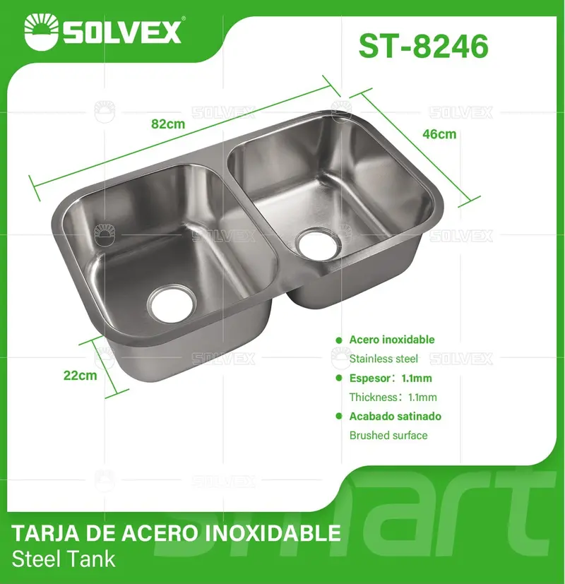 Double-Basin Kitchen Sink 82X46X22 Cm – Brushed Stainless Steel 1