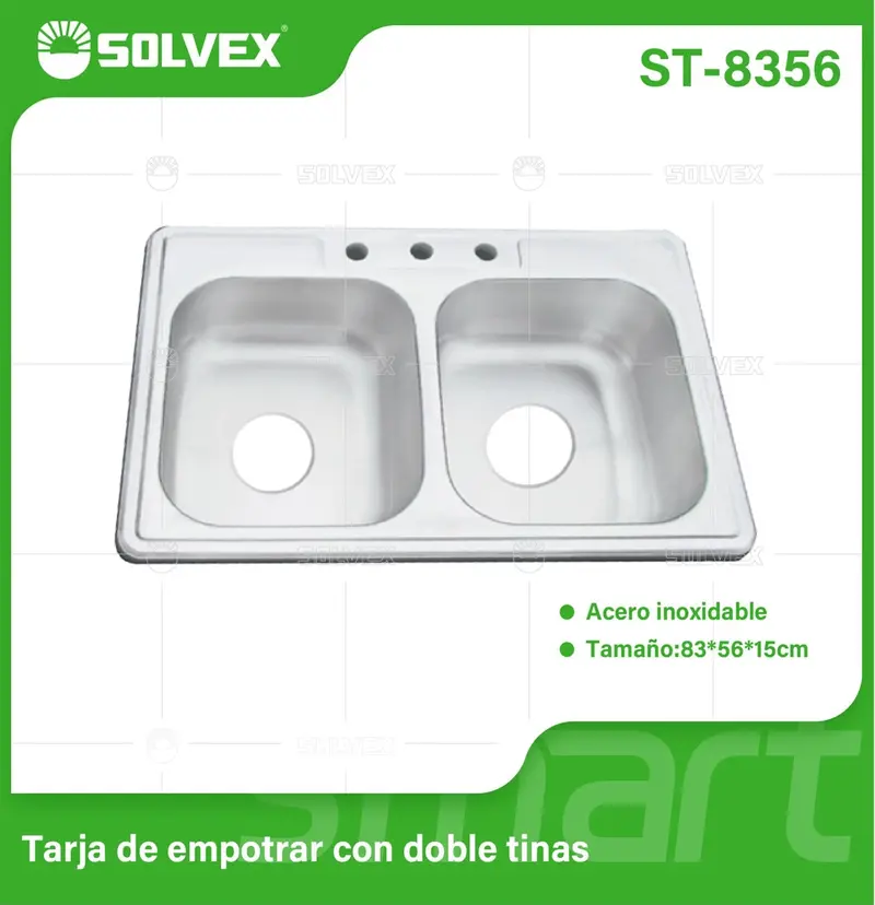 Double-Basin Kitchen Sink 83X56X15 Cm – Brushed Stainless Steel With 3 Faucet Holes 1
