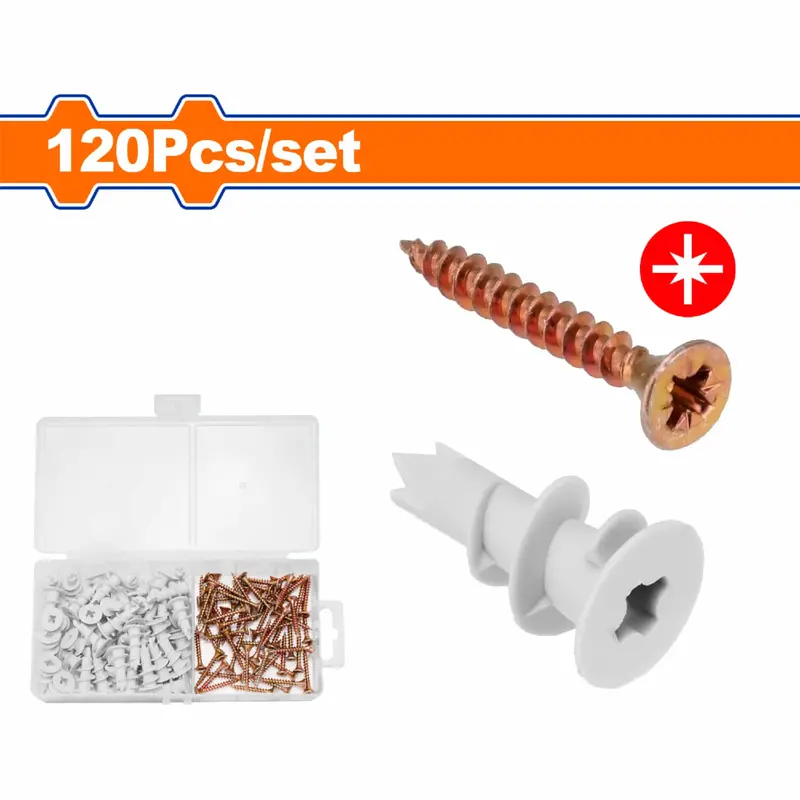 Drywall Screw & Anchor Kit – 120-Piece Pozidriv 4×30 Mm Screws With Plastic Anchors 1