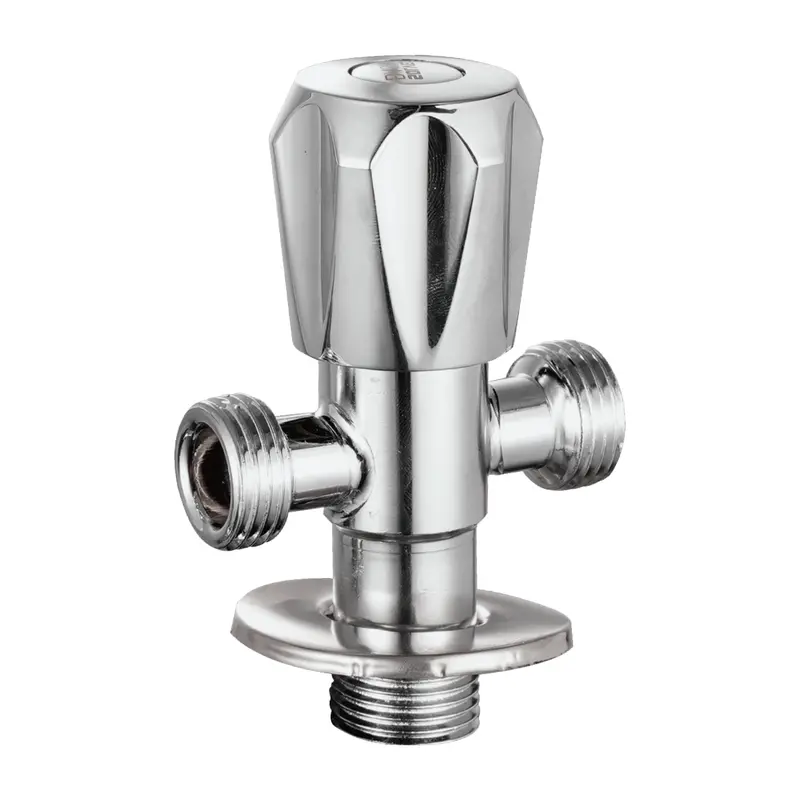 Dual-Outlet Chrome Angle Valve – Two-Way Metal Shut-Off Valve 2
