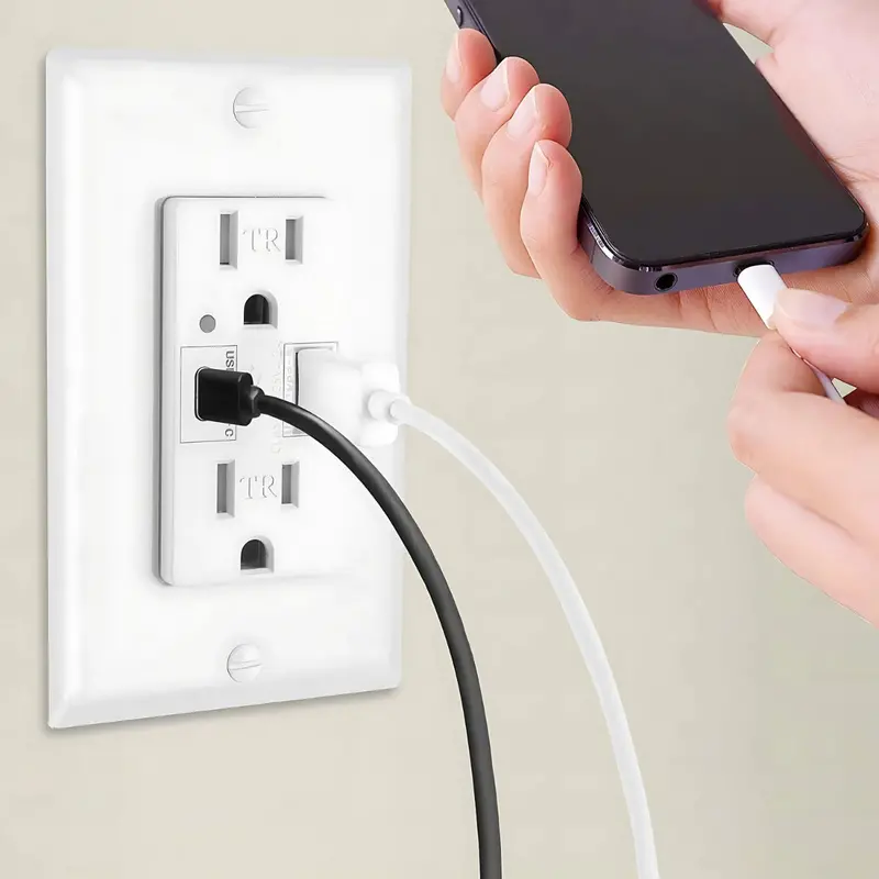 Dual-Outlet Wall Charger With Usb-C & Usb-A Ports – Fast-Charging 125V Ac Socket 1