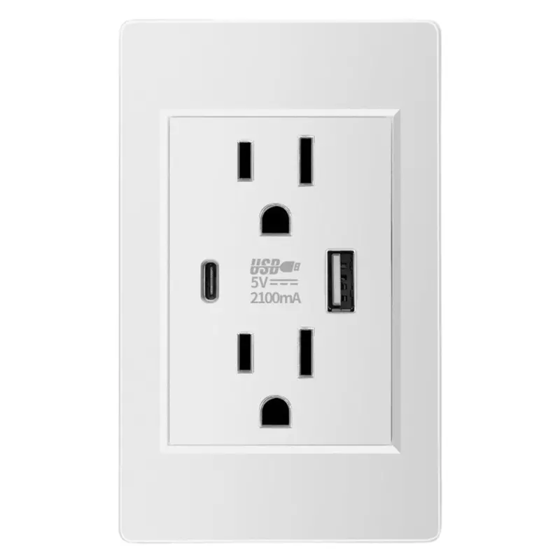 Dual Usb Wall Outlet – Ac Socket With Usb-C & Usb-A Ports (5V / 2.1A Total Output) 1