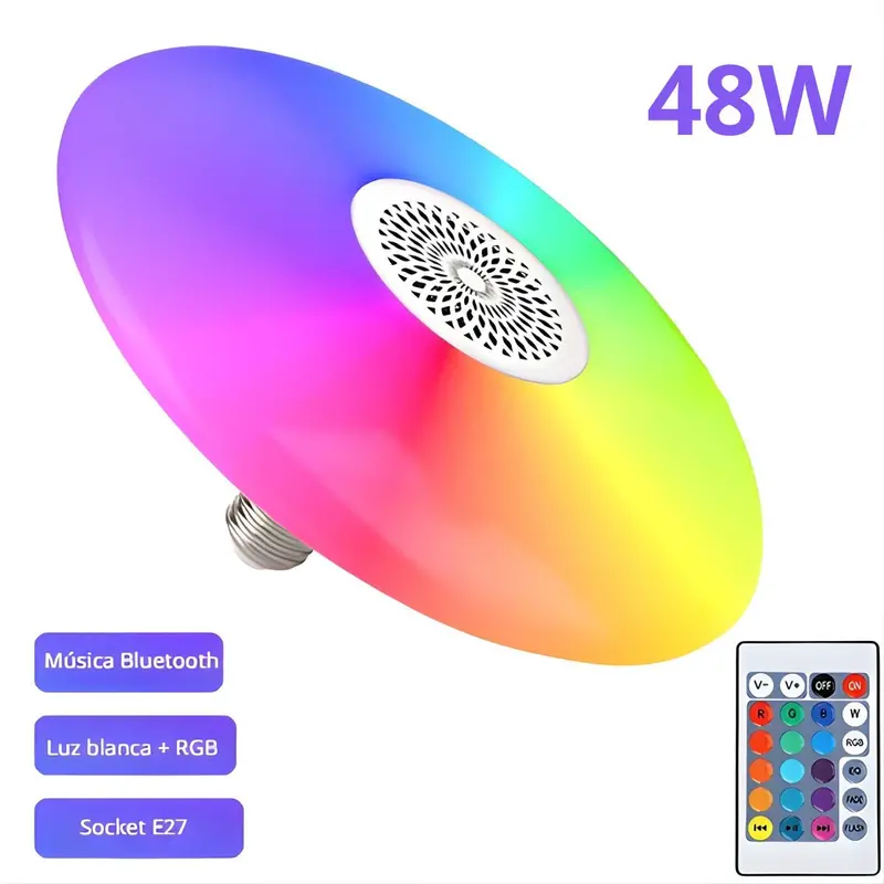 E27 Smart Rgb + 6500K Led Bulb – 48W, Bluetooth Speaker, Remote Control, 30 Cm Diameter – Ideal For Living Rooms, Bedrooms & Gaming Spaces 1