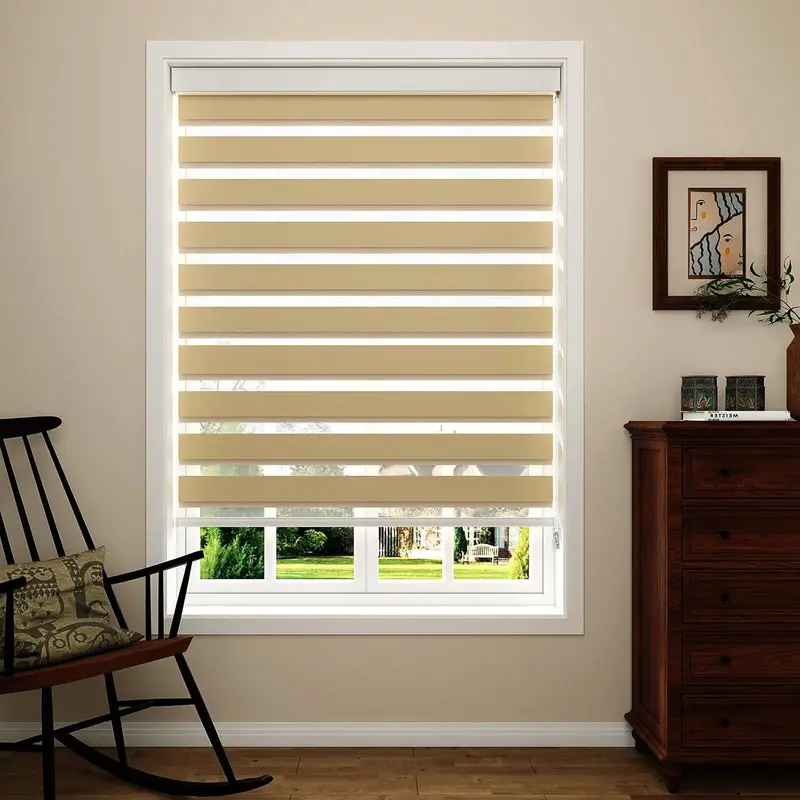 Eclipse Zebra Day-Night Roller Shade — Beige Dual-Layer Fabric 1