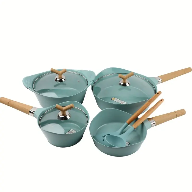 Eco-Friendly Ceramic-Coated Cast Aluminum Cookware Set – Jade Finish, Induction-Compatible 1