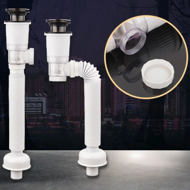Extendable Sink Trap With Odor Seal – Flexible S-Shape Drain Assembly (30–32 Mm Inlet, 45–80 Cm Adjustable Length, White) 1