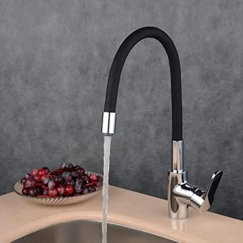 Flexible Kitchen Sink Faucet – Matte Black Finish, Silicone Neck, Pull-Down Spray Spout 1