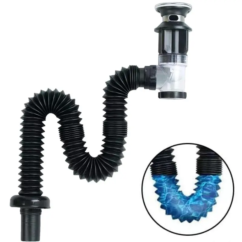 Flexible Odor-Blocking Sink Trap – Expandable P-Trap For Kitchen Sinks And Bathroom Basins (30–32 Mm, 45–80 Cm Extension, Black) 1