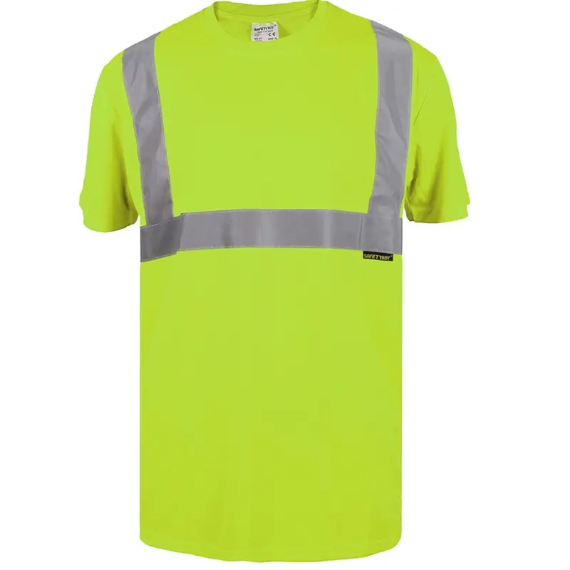 Fluorescent Green Safety Sweatshirt – Short-Sleeve Reflective Stripe Workwear Top 1