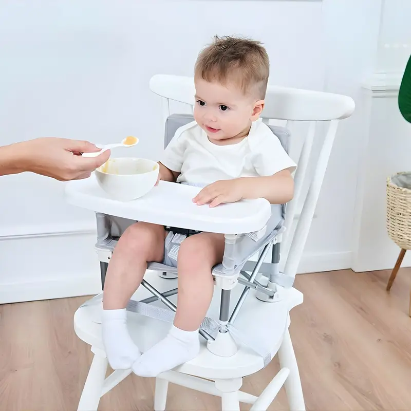 Foldable Baby Booster Seat With Detachable Tray – Portable High Chair With Safety Harness And Secure Table Straps 1
