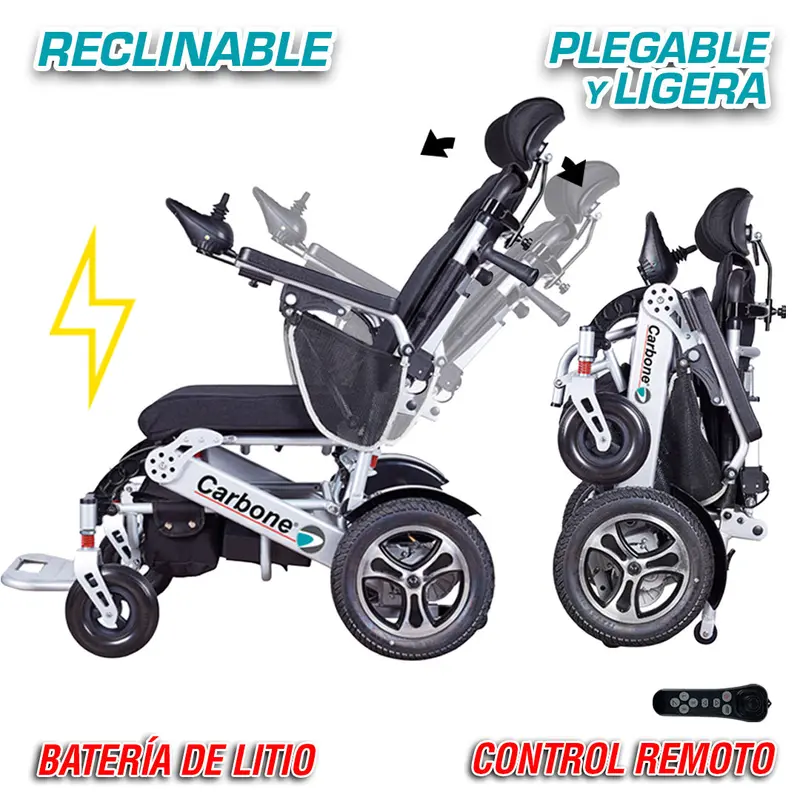 Foldable Lightweight Electric Wheelchair – 26 Kg, Motorized Recline, Remote Control & Lithium Battery 1