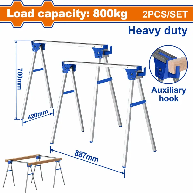 Foldable Sawhorses – Dual Unit, 800 Kg Load Capacity, Compact Storage (780 × 107 × 97 Mm) 1