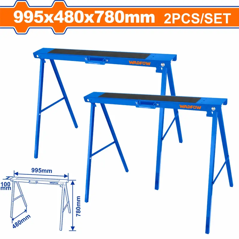 Folding Sawhorses – Open: 995×480×780Mm, Folded: 995×100×36Mm, Sold As A Pair 1