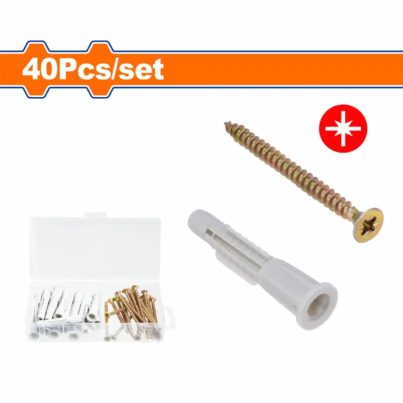 Galvanized Particleboard Screws & Plastic Anchors Set – 5×80 Mm Screws + 10×62 Mm Anchors (40 Pcs) 1