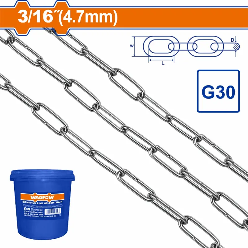 Grade 30 Welded Chain – 3/16" Diameter, 50 Meter Length 1