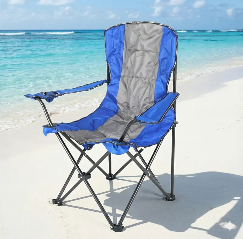 Gray Folding Chair – 50×99×99 Cm, Cup Holder, Supports Up To 81 Kg (180 Lbs) 1