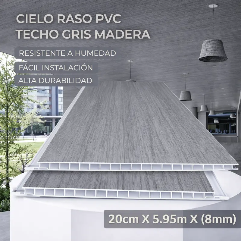 Grey Wood-Finish Pvc Ceiling Panel – 20Cm × 8Mm × 5.95M, Low-Maintenance & Humidity-Proof 1