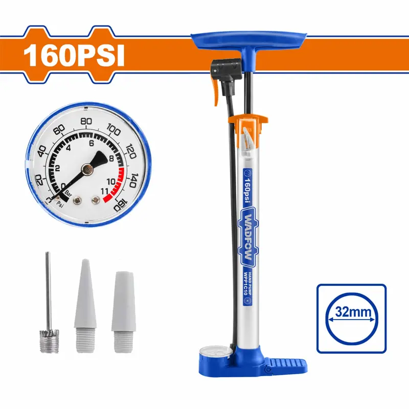 Hand-Powered Floor Pump – 160 Psi, 30×390 Mm, Compatible With Schrader, Presta & Dunlop Valves 1