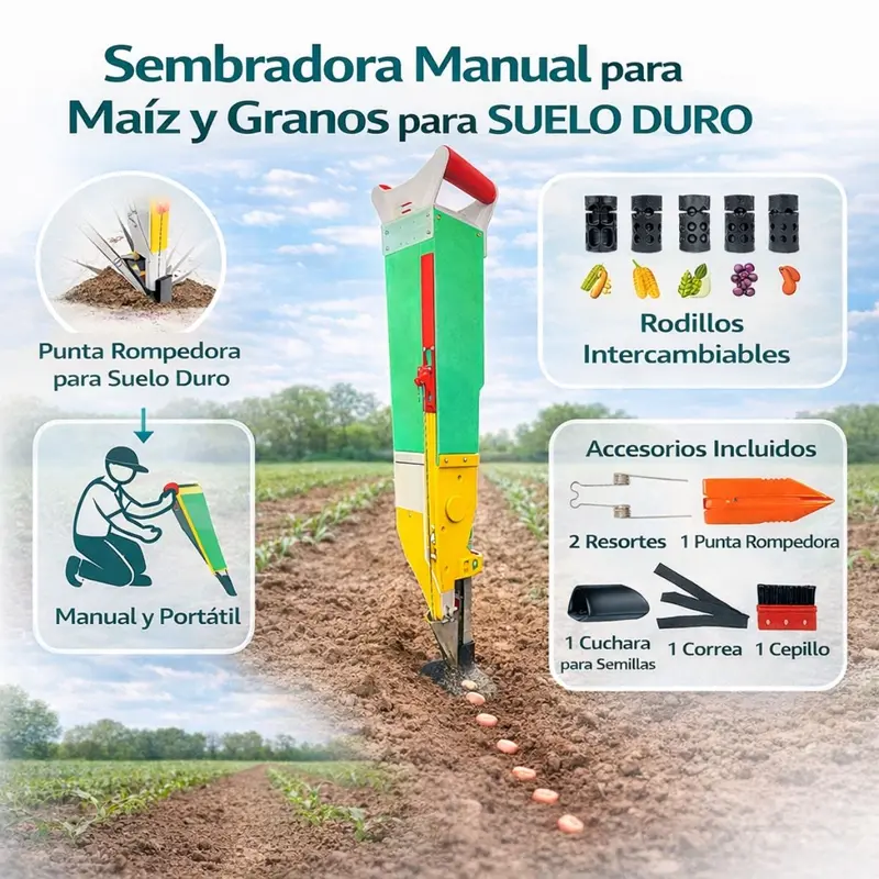 Handheld Seed Planter For Corn And Grains – Portable Single-Row Soil Breaker With Interchangeable Rollers For Corn, Peanuts, And Soybeans 1