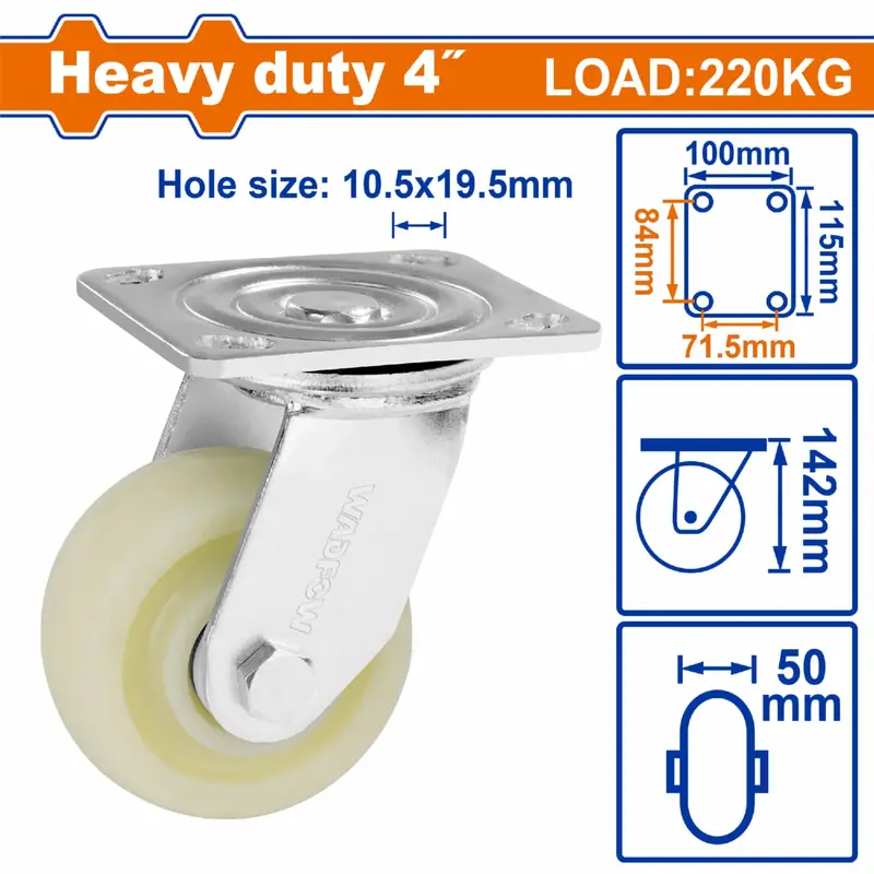 Heavy-Duty 4-Inch Swivel Caster, 220 Kg Load Capacity, White Plastic Wheel 1