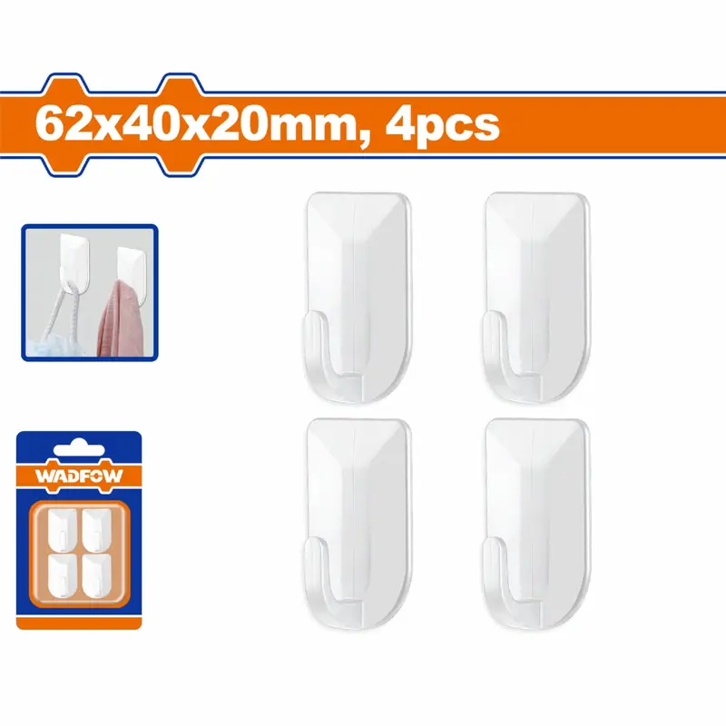 Heavy-Duty Abs Self-Adhesive Wall Hooks – 4-Pack, 62 × 40 × 20 Mm Mounting Hooks 1