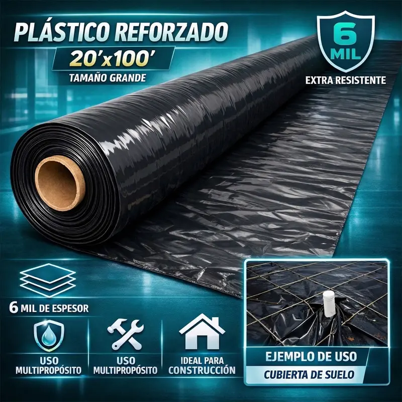Heavy-Duty Black Polyethylene Construction Film – 20 Ft × 100 Ft × 6 Mil 1