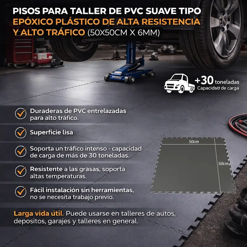 Heavy-Duty Epoxy-Style Pvc Garage Floor Tiles – 50 × 50 Cm × 6 Mm, Anti-Slip Rubberized Surface (Sold Per Tile) 1