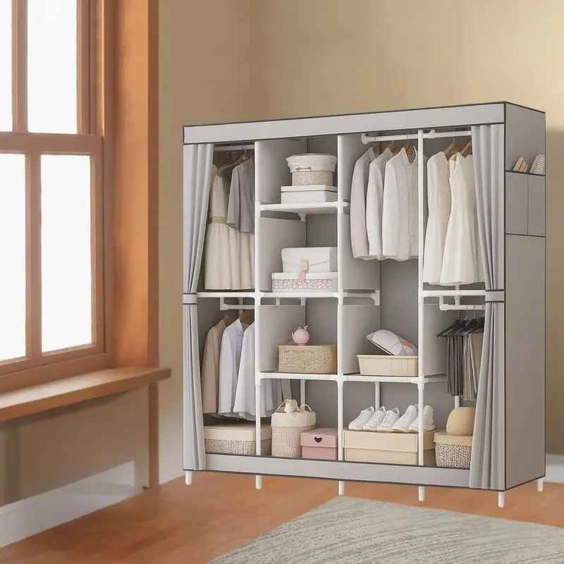 Heavy-Duty Fabric Closet Organizer – 170 × 45 × 170 Cm Steel-Framed Wardrobe With Non-Woven Cover 1