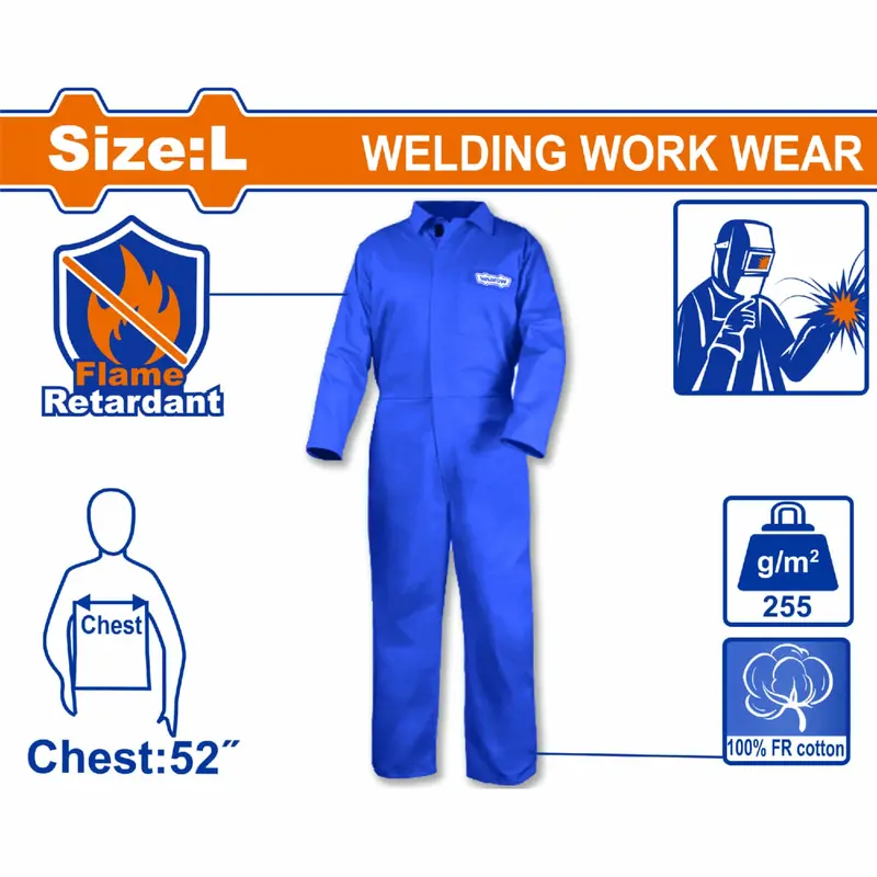 Heavy-Duty Flame-Resistant Welding Coverall – Long Sleeve, 9 Oz Cotton, Size L, Full-Body Protection 1