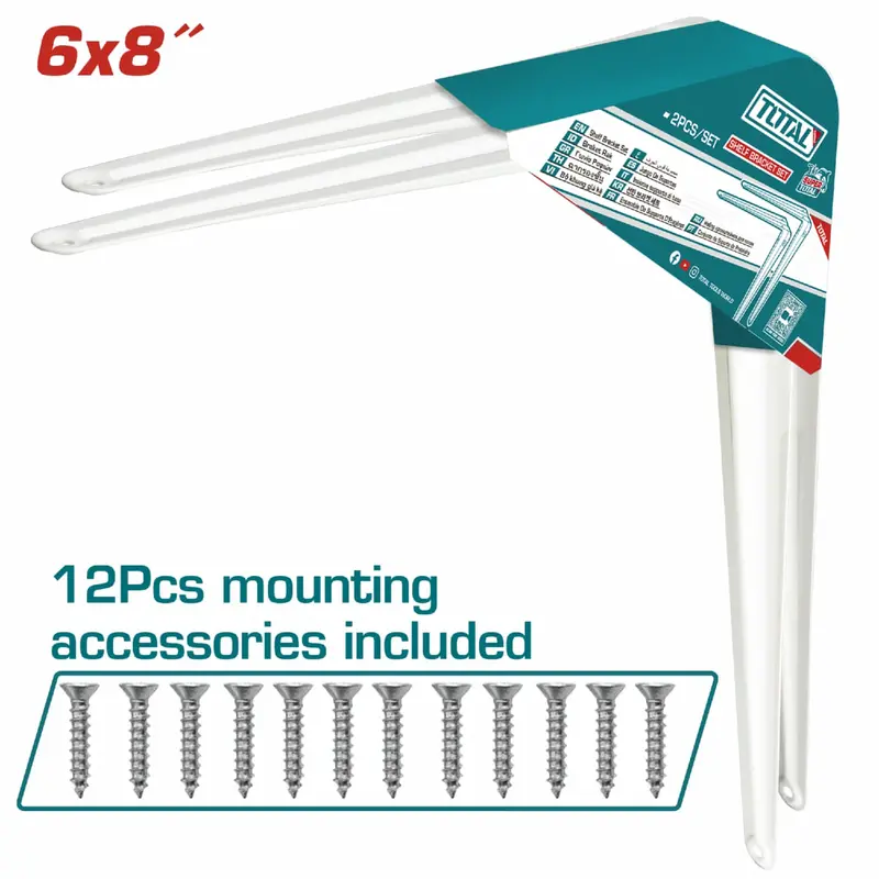 Heavy-Duty Shelf Brackets – 6×8", 1Mm Thickness, 6 Mounting Points, 20Kg Load Capacity Per Pair 1