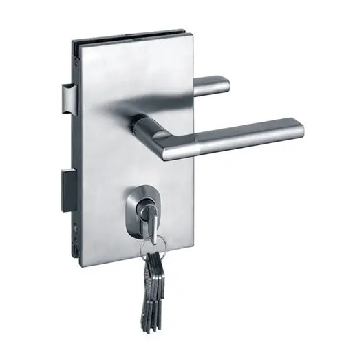 High-Performance Square Lock Set – Lever Handle, 45° Latch, 5-Key Security, 304 Stainless Steel, Polished Finish, 10–12 Mm Glass Compatible 1