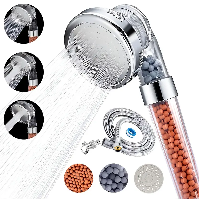 High-Pressure Handheld Shower Head With Purifying Filter – 1.5 M Reinforced Hose, Filtration System 1