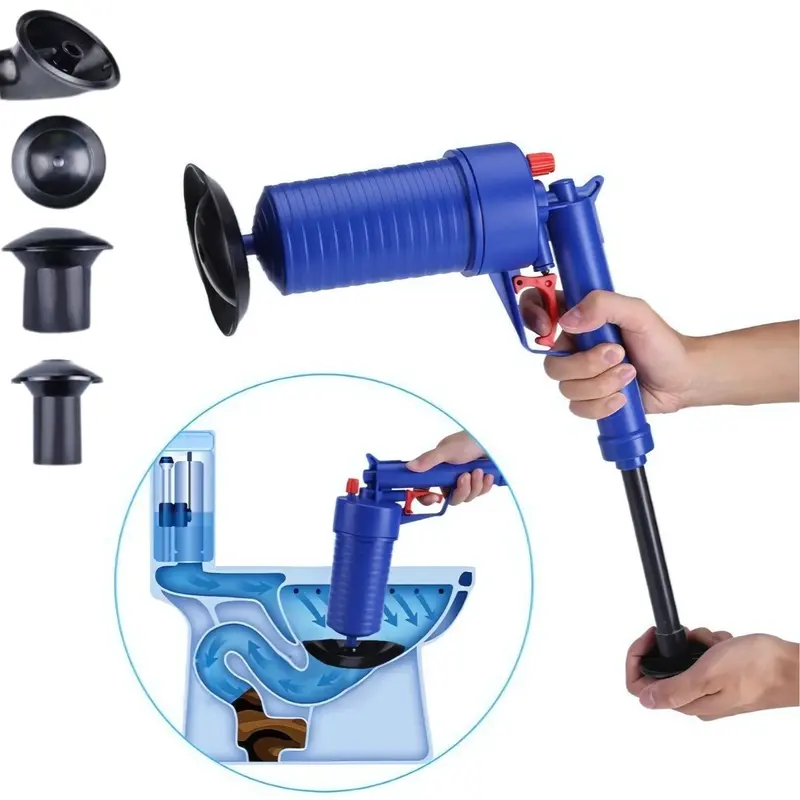 High-Pressure Toilet Plunger – Pneumatic Sink & Drain Unclogger With Interchangeable Heads 1