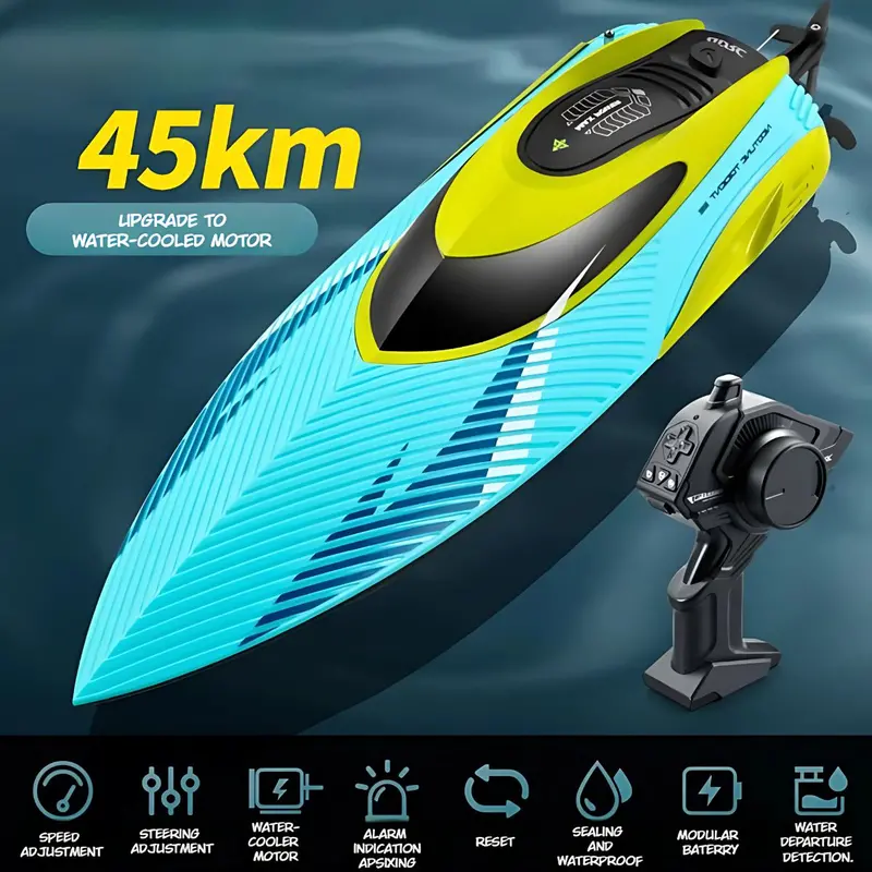 High-Speed Rc Speed Boat – Bluetooth-Compatible Blue Racing Yacht With Led Lights 1