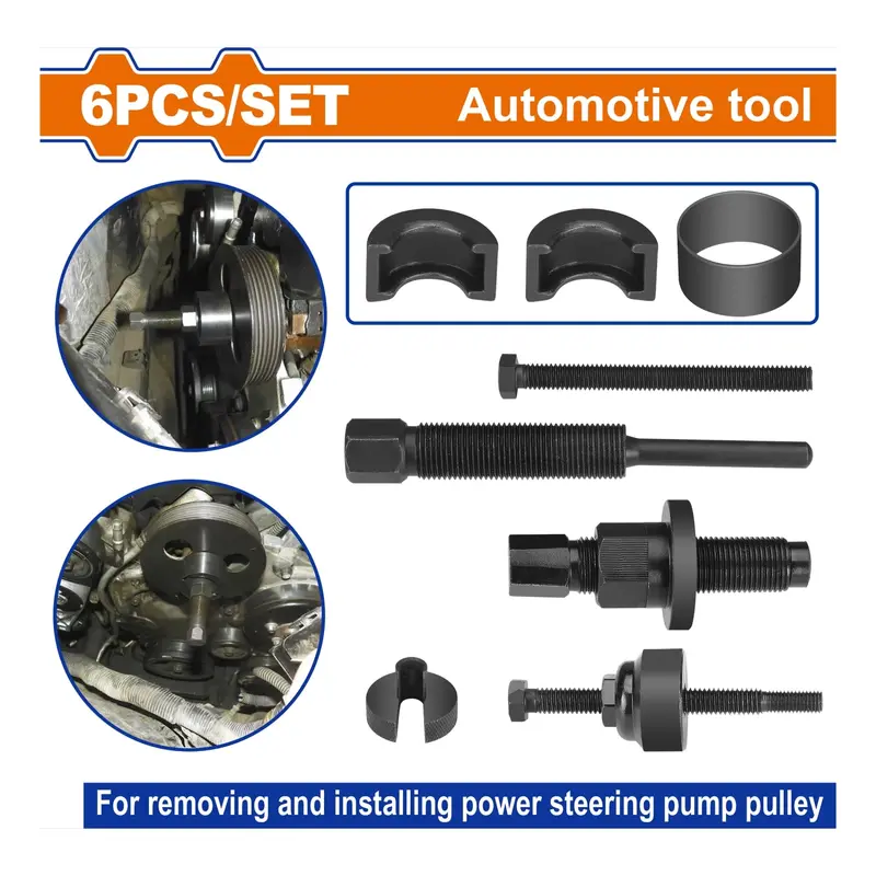 Hydraulic Power Steering Pump Pulley Puller & Installer Kit – 6-Piece Set 1