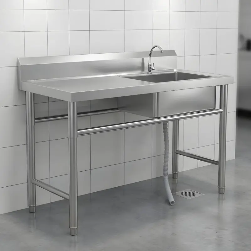 Industrial-Grade Dishwasher Station With Workbench And Right-Side Sink – 120 × 60 × 80 Cm Commercial Washing Unit With Reinforced Legs And Backsplash 1