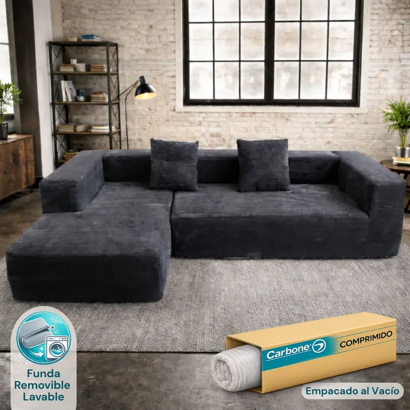 L-Shape Sectional Sofa – Vacuum-Sealed Memory Foam, 280X100X60Cm, Matte Black 1