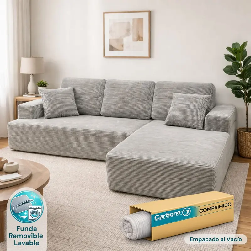 L-Shaped Vacuum-Packed Sectional Sofa – Dual-Unit Set (175 × 92 × 63Cm + 170 × 93 × 63Cm), Light Gray Finish 1
