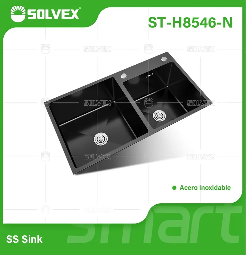 Large Built-In Double-Basin Kitchen Sink 85X46X22 Cm – Matte Black Stainless Steel 1