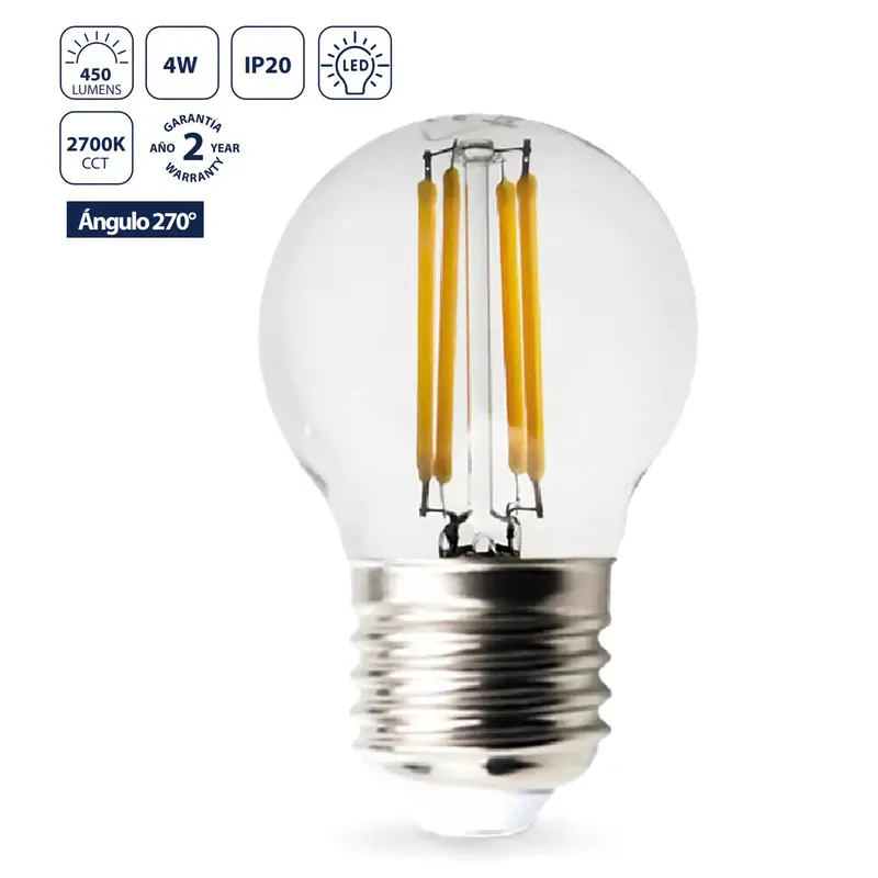 Led Filament Bulb G45 E27 – 4W, 2700K Warm White, Cri>80, Instant On, 450 Lm, Clear Glass 1